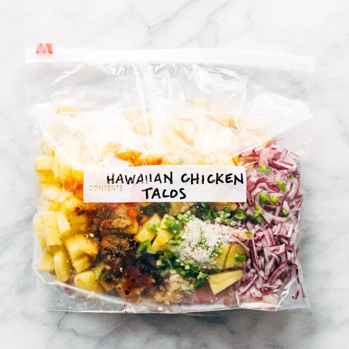 Hawaiian chicken tacos freezer meal 