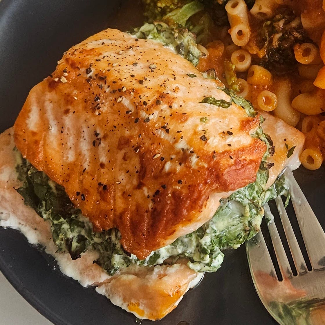 Spinach Cream Stuffed Salmon