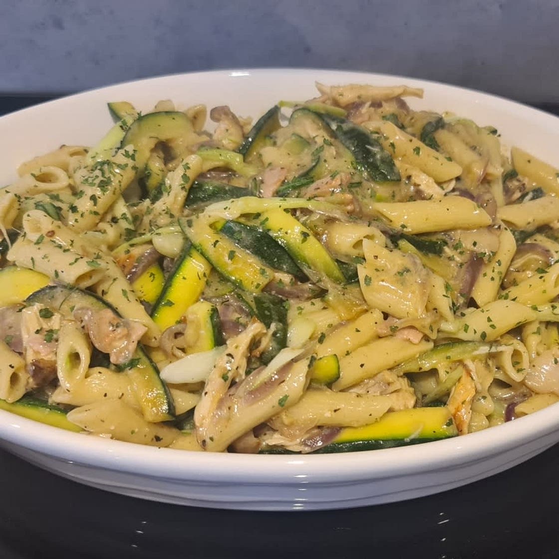 Courgette penne pasta with ricotta and parmesan