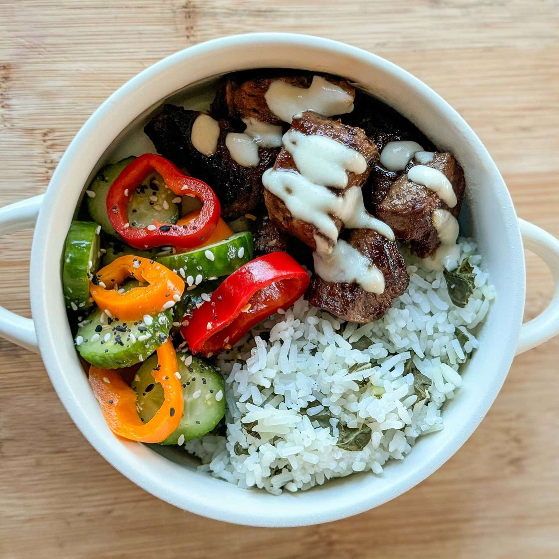 Steak Bites with Miso Ginger Dressing