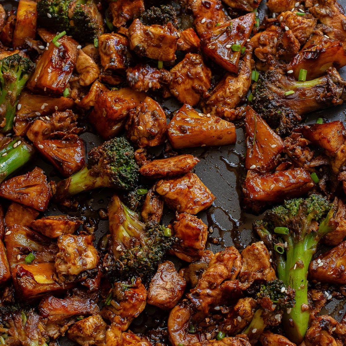 Sheet Pan Sticky Chicken with Pineapple and Broccoli
