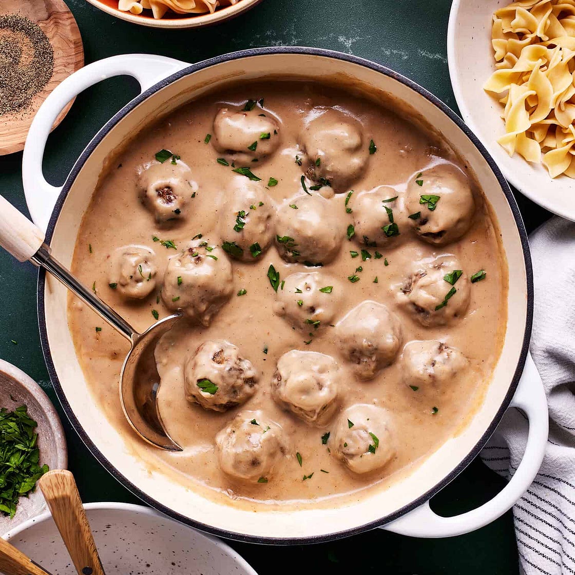 Hunter’s Favorite Baked Swedish Meatballs & Noodles