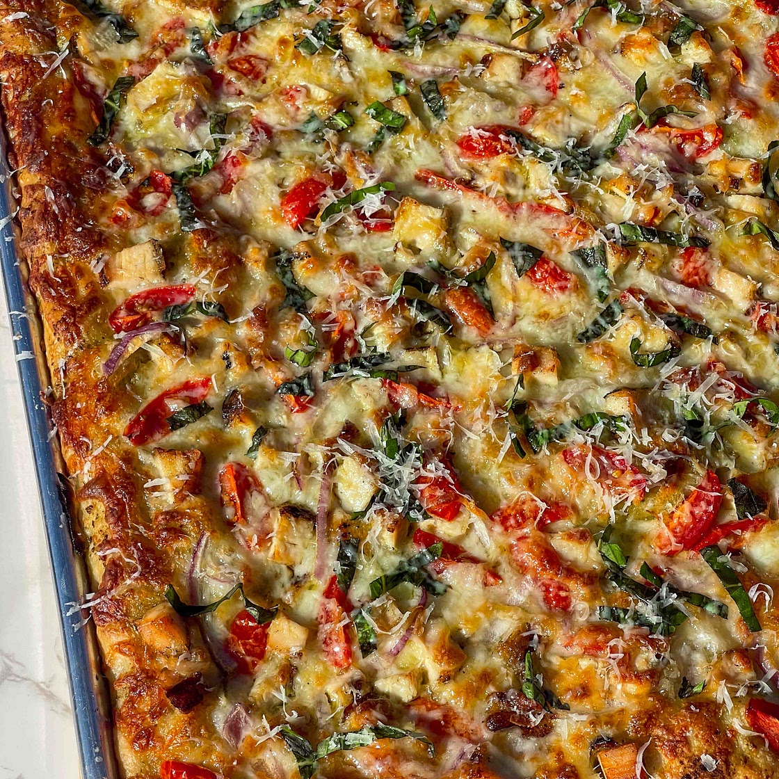 Pesto Chicken Sheet Pan Pizza 