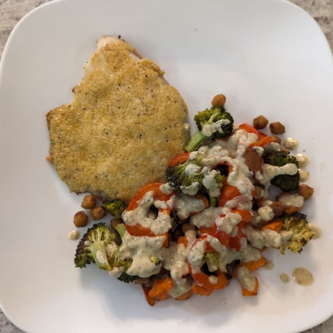 Roasted Broccoli Sweet Potato Chickpea Salad