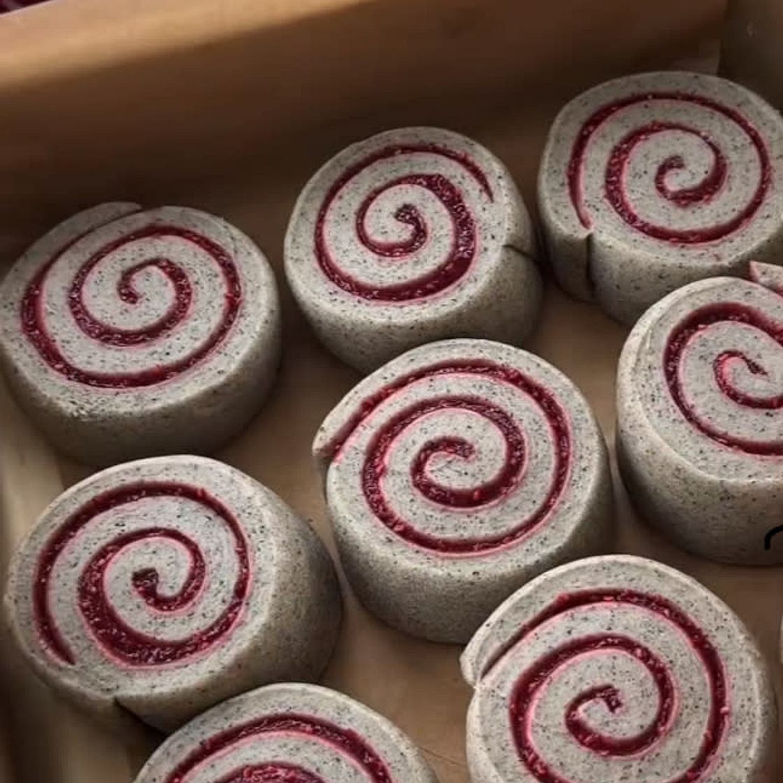 raspberry black sesame sweet buns