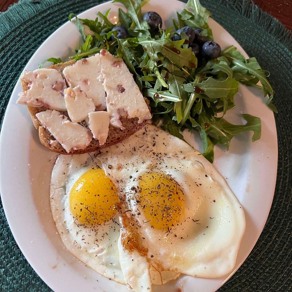 Eggs, salad, toast