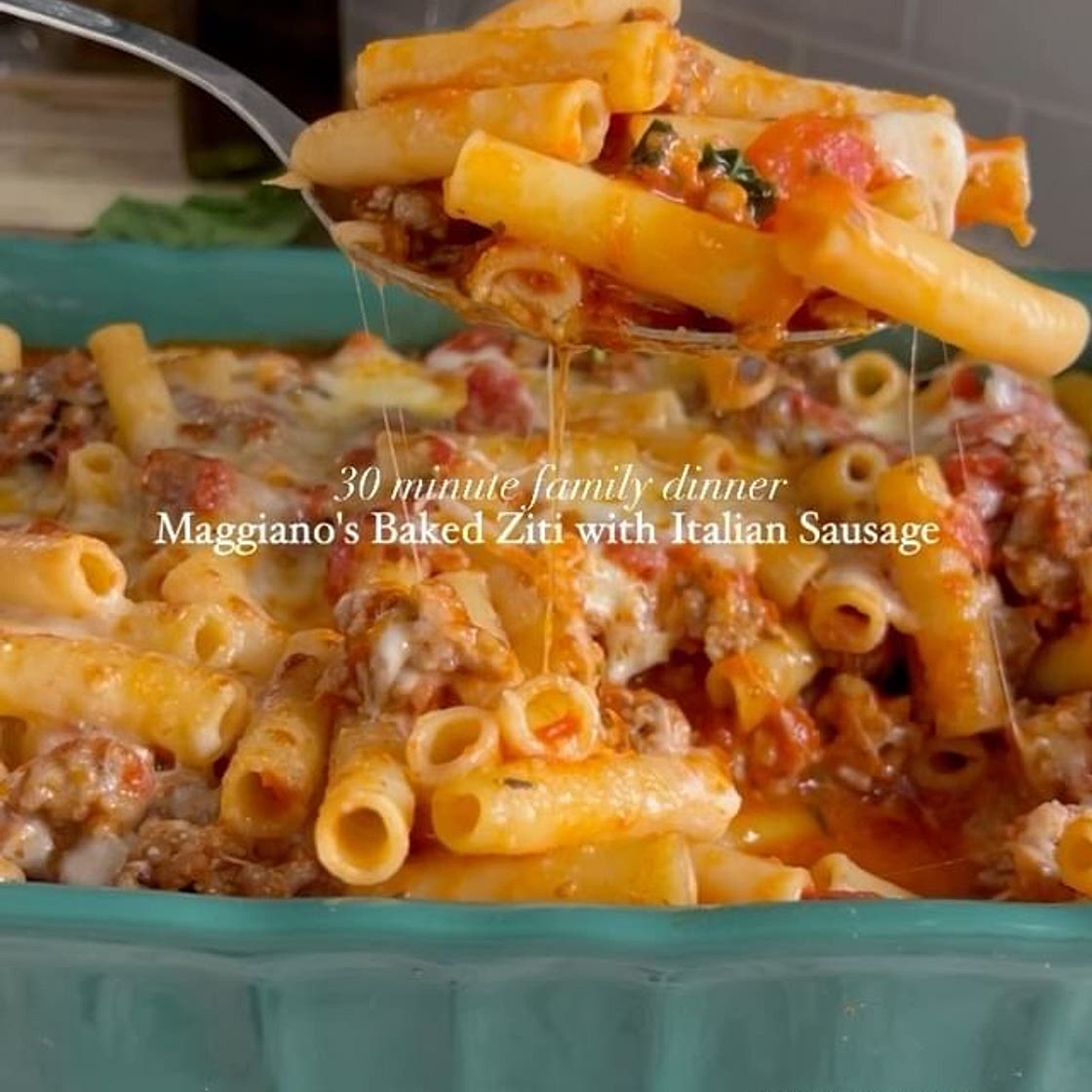 Baked Ziti with Italian Sausage is a take on Magliano’s recipe a