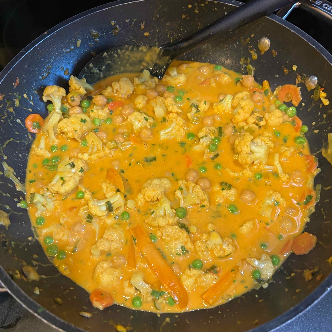 Thai Peanut Coconut Cauliflower Chickpea Curry
