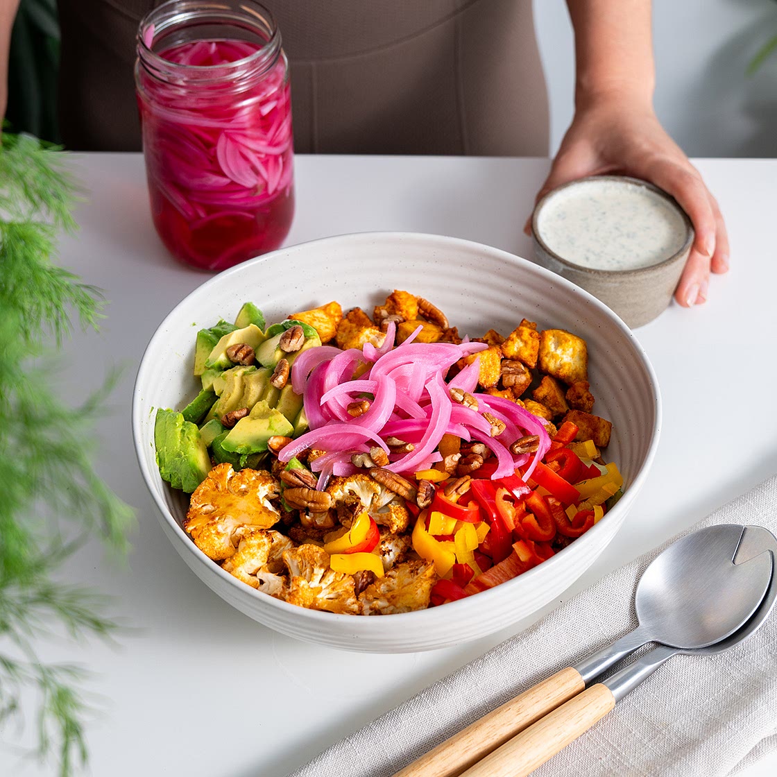 Buffalo Cauliflower Salad with Healthy Ranch Dressing
