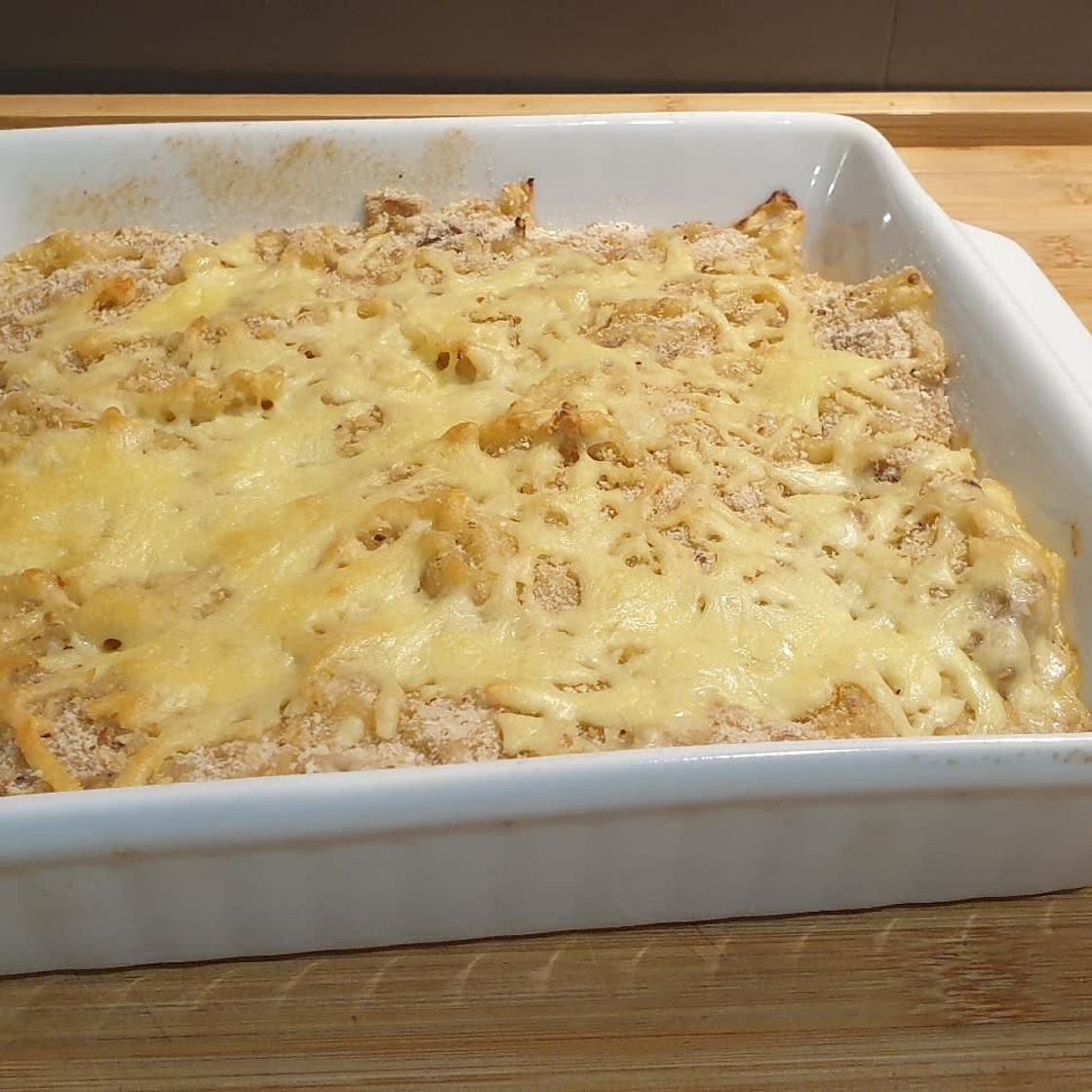 Tuna Mornay with bechamel sauce and parmesan Cheese
