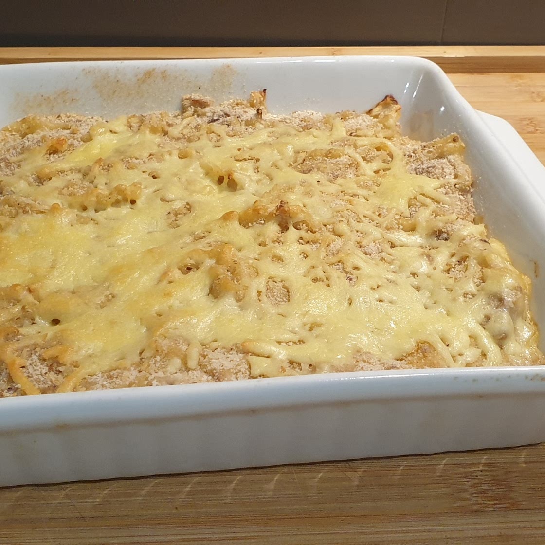 Tuna Mornay with bechamel sauce and parmesan Cheese