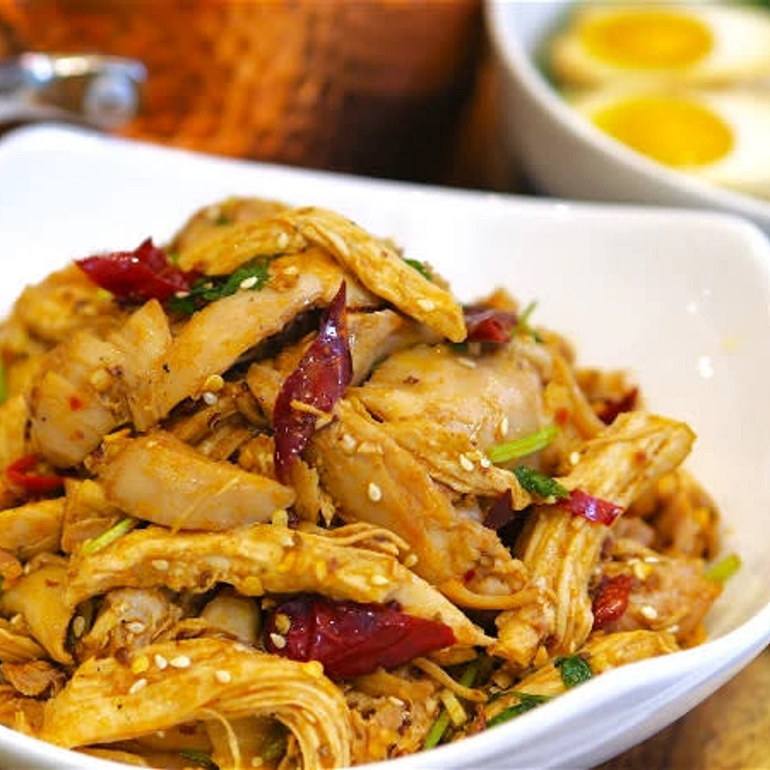 Sichuan style chicken with Shanghai noodle soup