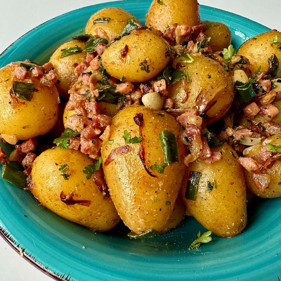 Warm Potato Salad with Bacon and Mustard Dressing 