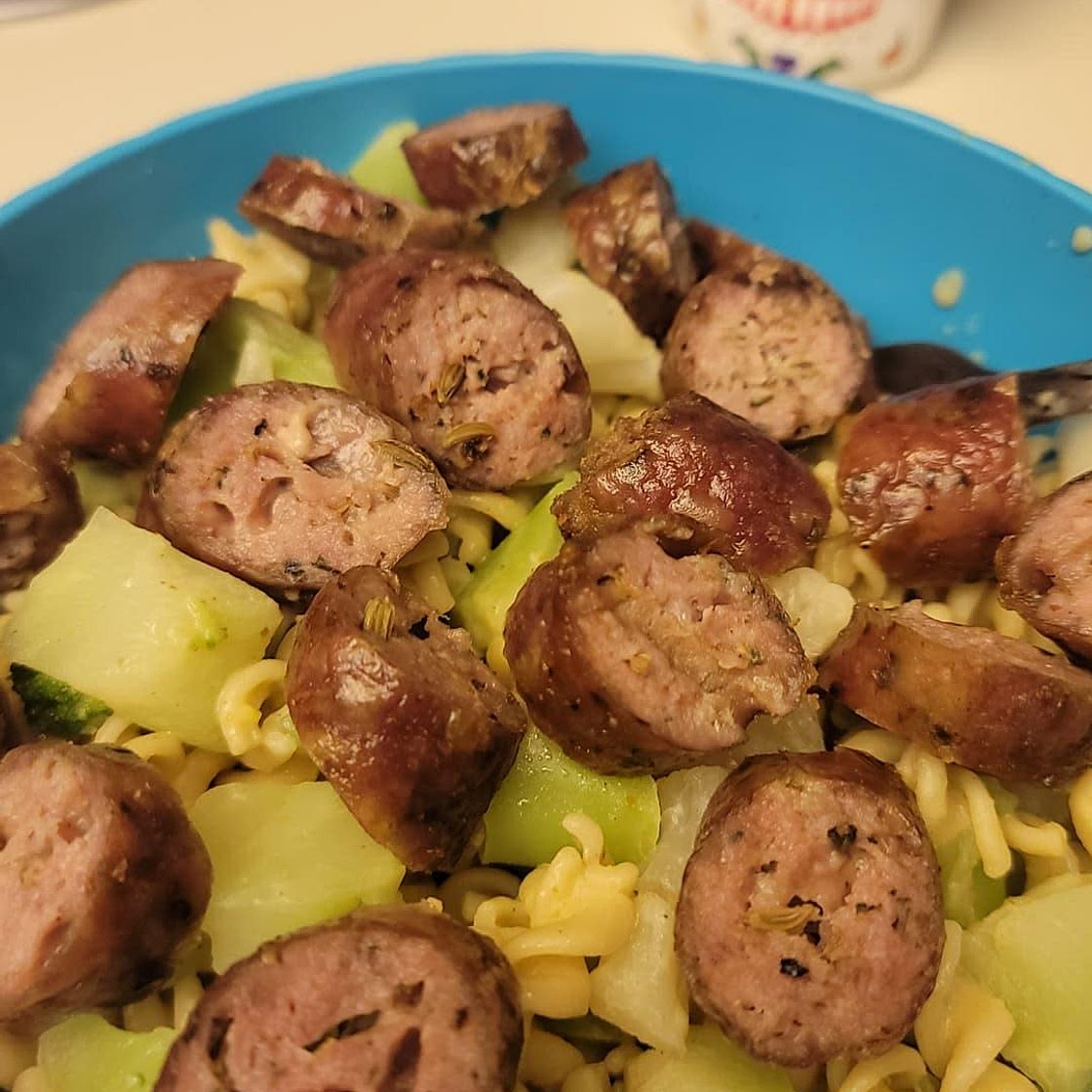 Down the hatch skinny sausage and veggies