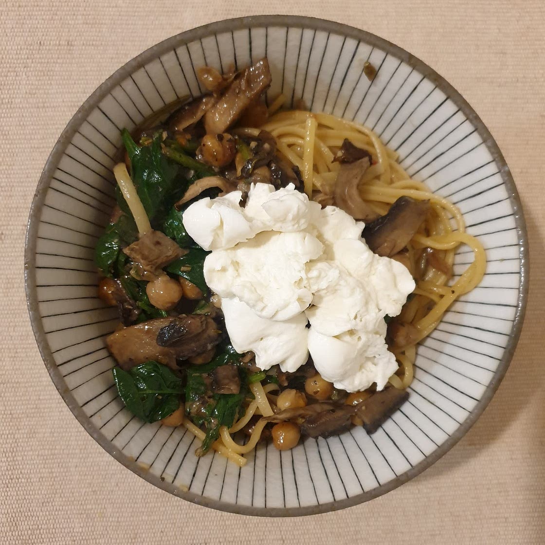 Slow Roasted Mushroom Pasta with Crisp Rosemary Chickpeas