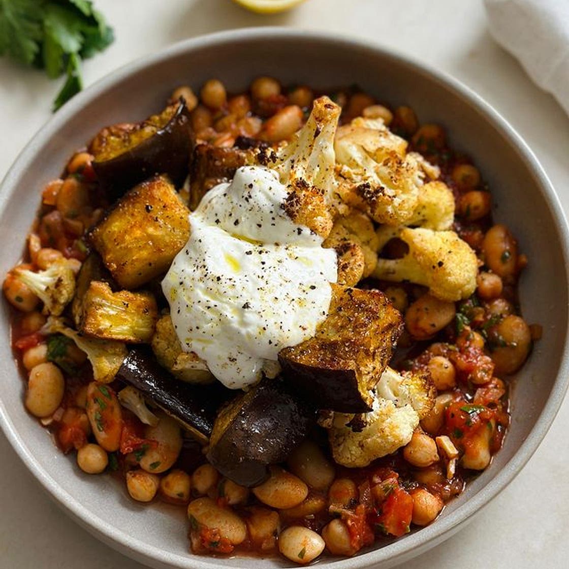 Spice Roast Veggies with Harissa Beans