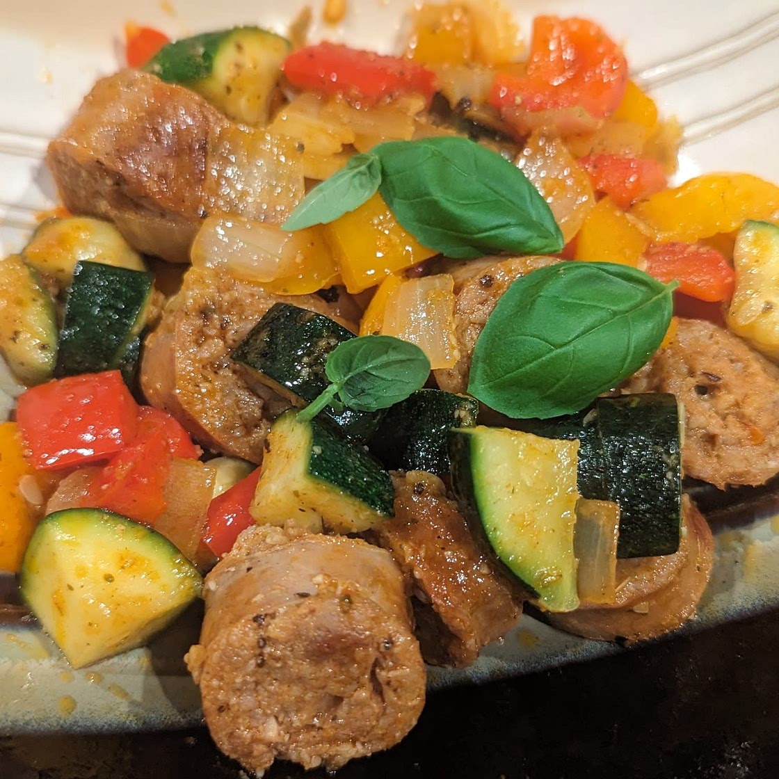 20 Minute Skillet Sausage & Zucchini