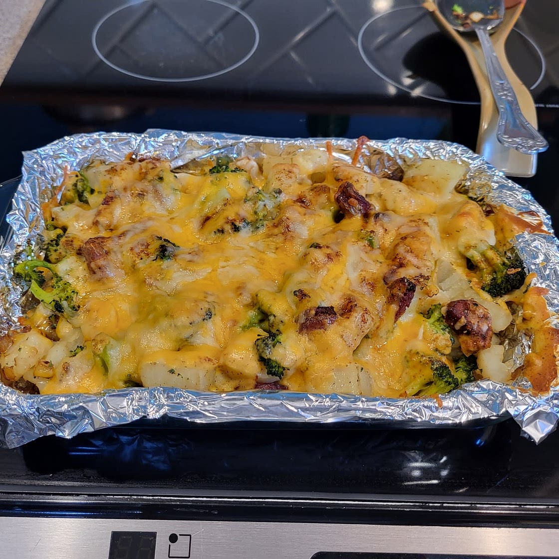 CHEESY POTATO & SMOKED SAUSAGE CASSEROLE