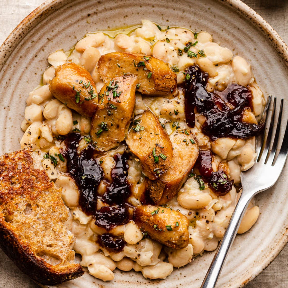 Sausage and Cannellini Beans with Balsamic Onions