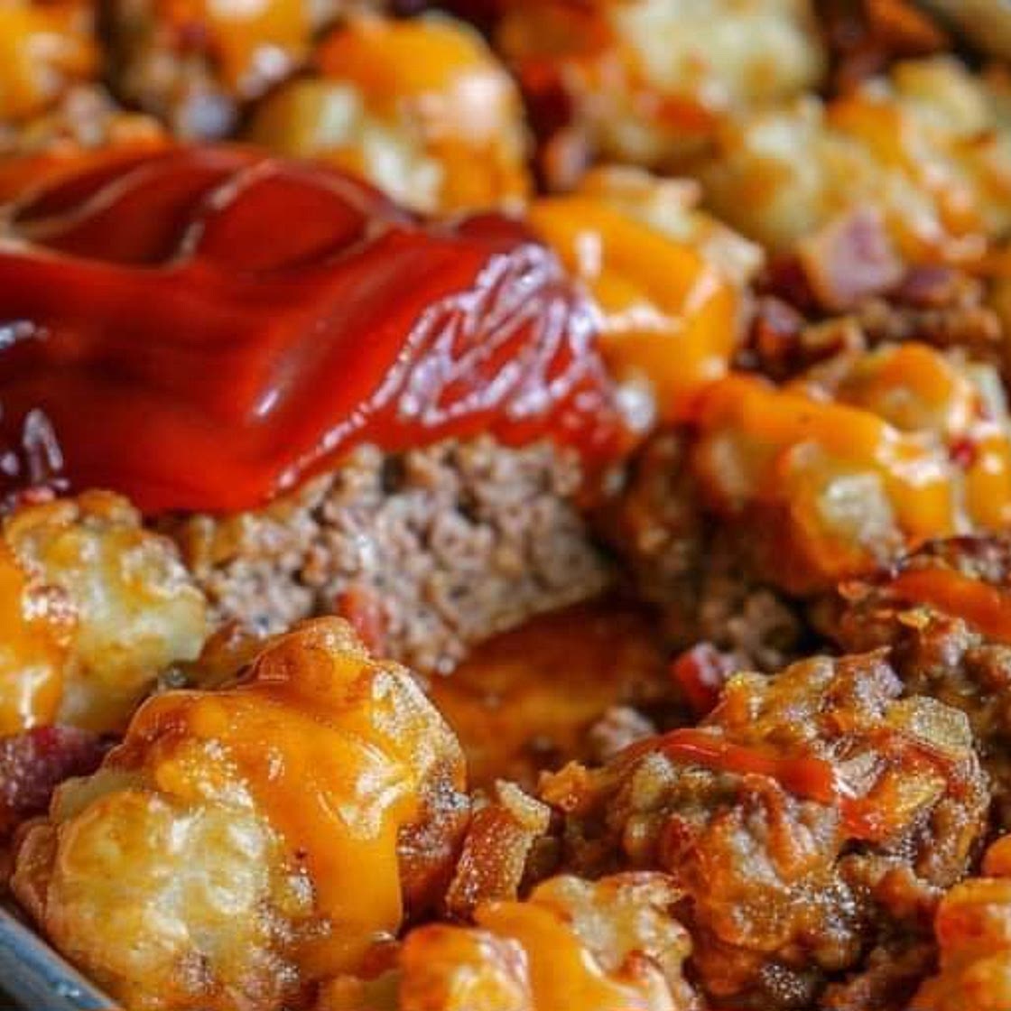 Cheesy tater tot meatloaf casserole