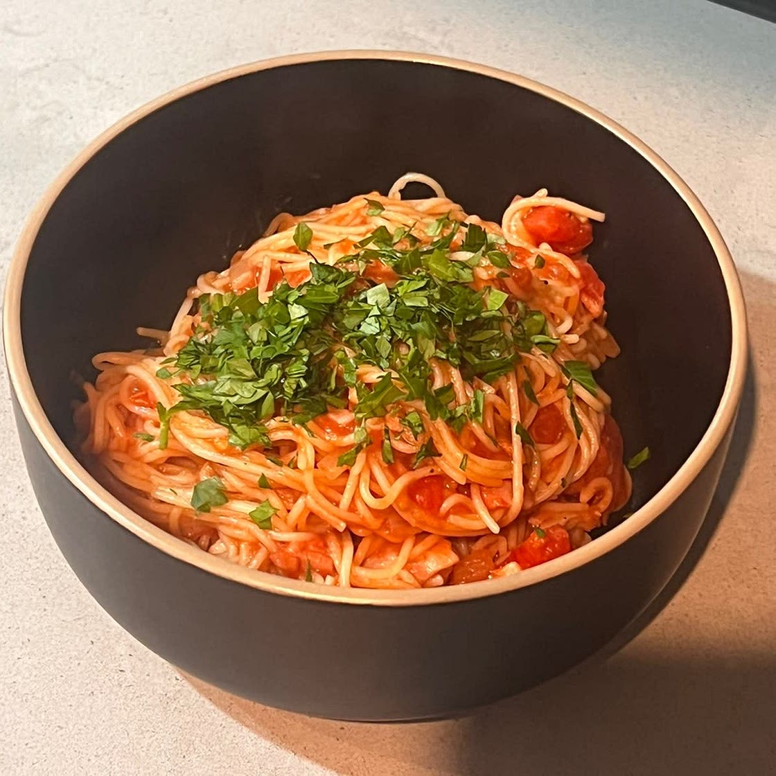 Bacon Pasta with tomato pasta sauce