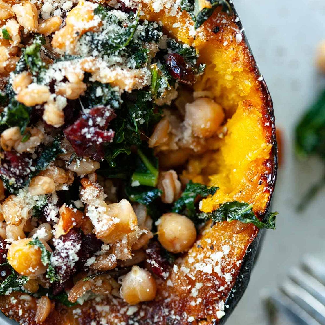 Vegetarian Stuffed Acorn Squash with Kale