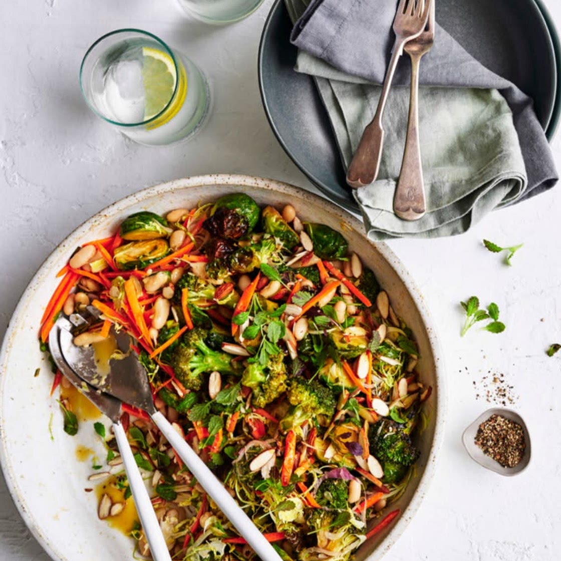 Roast broccoli and Brussels sprouts slaw