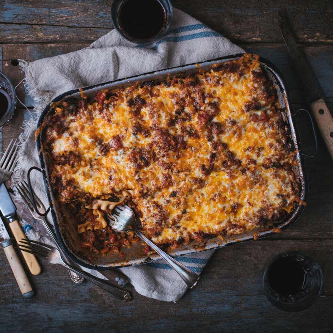 Lasagna with Deluxe Bolognese Sauce and Cheese Curds