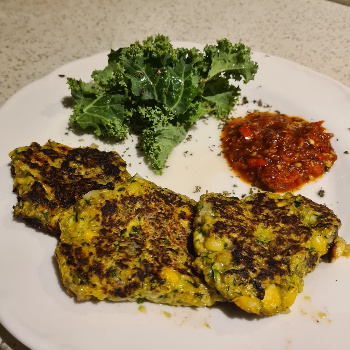 Zucchini and Corn Fritters with chilli jam