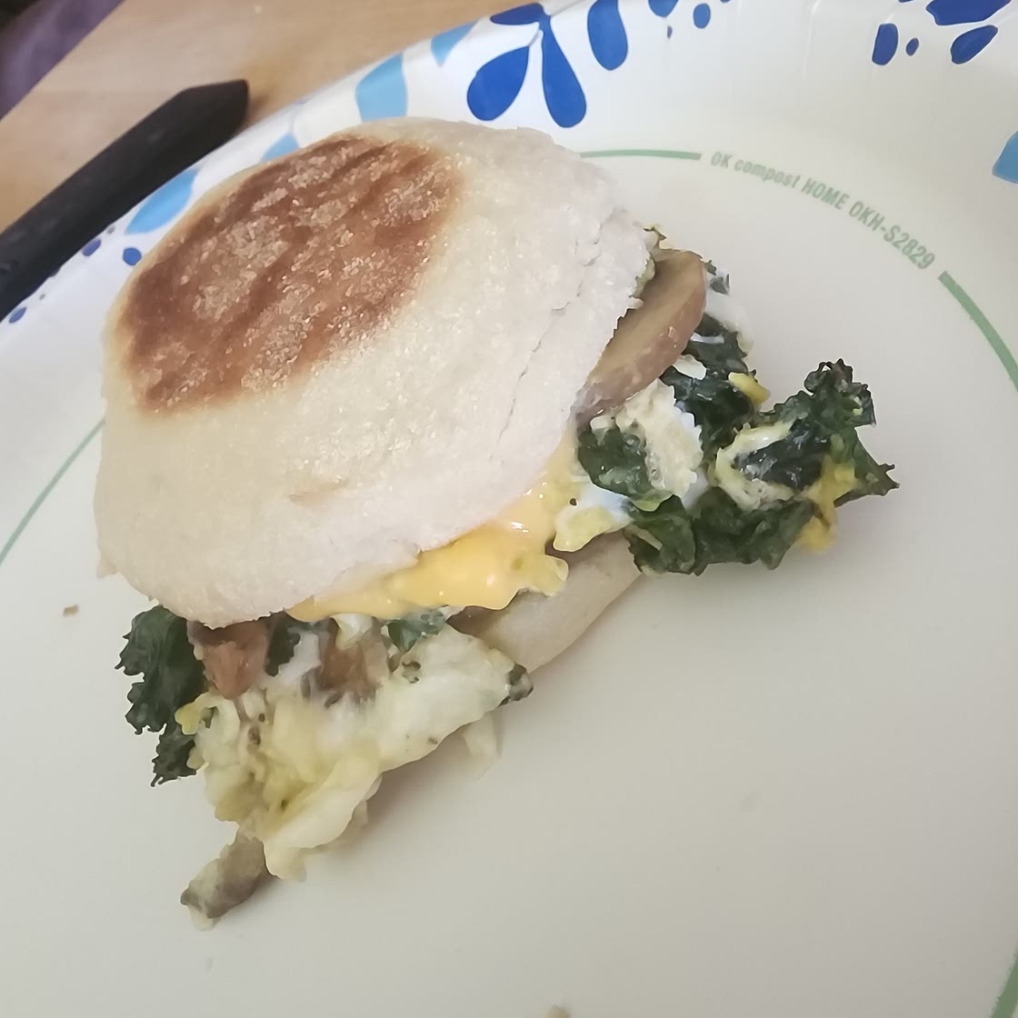 Mushroom,  Kale, and Egg Breakfast Sandwich