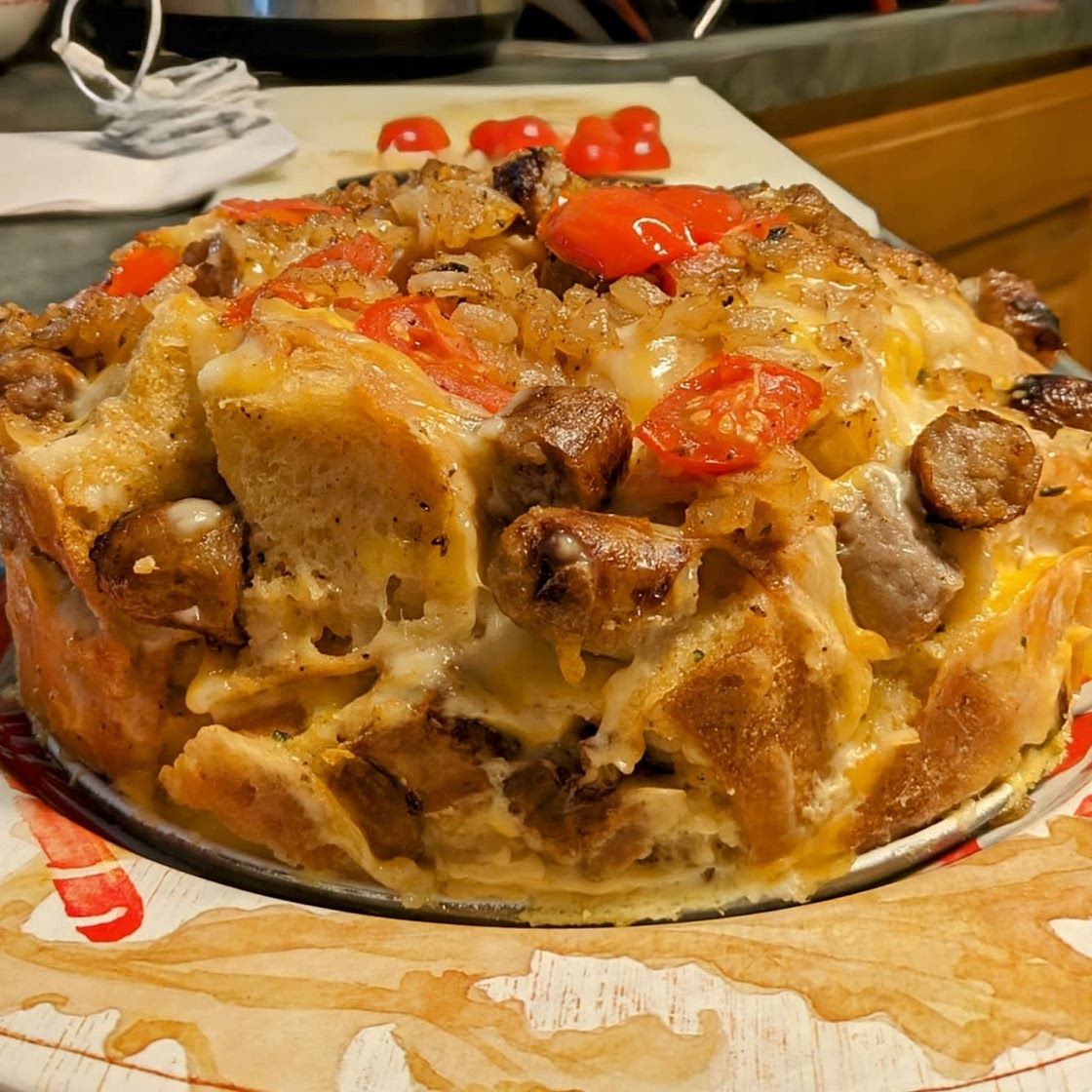 Cheese & Bacon Breakfast Strata Cake (Breakfast Casserole!)