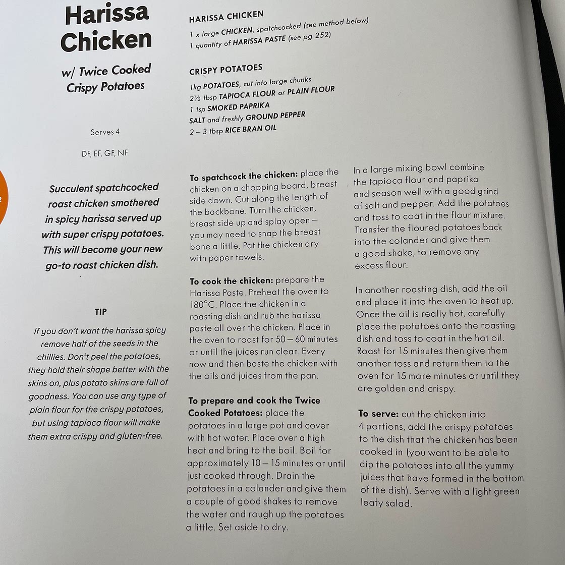 Harissa chicken w twice cooked crispy potatoes- p.102