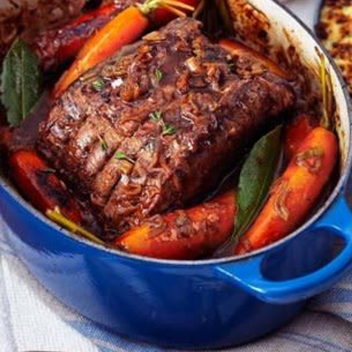 Pot-roast beef with French onion gravy