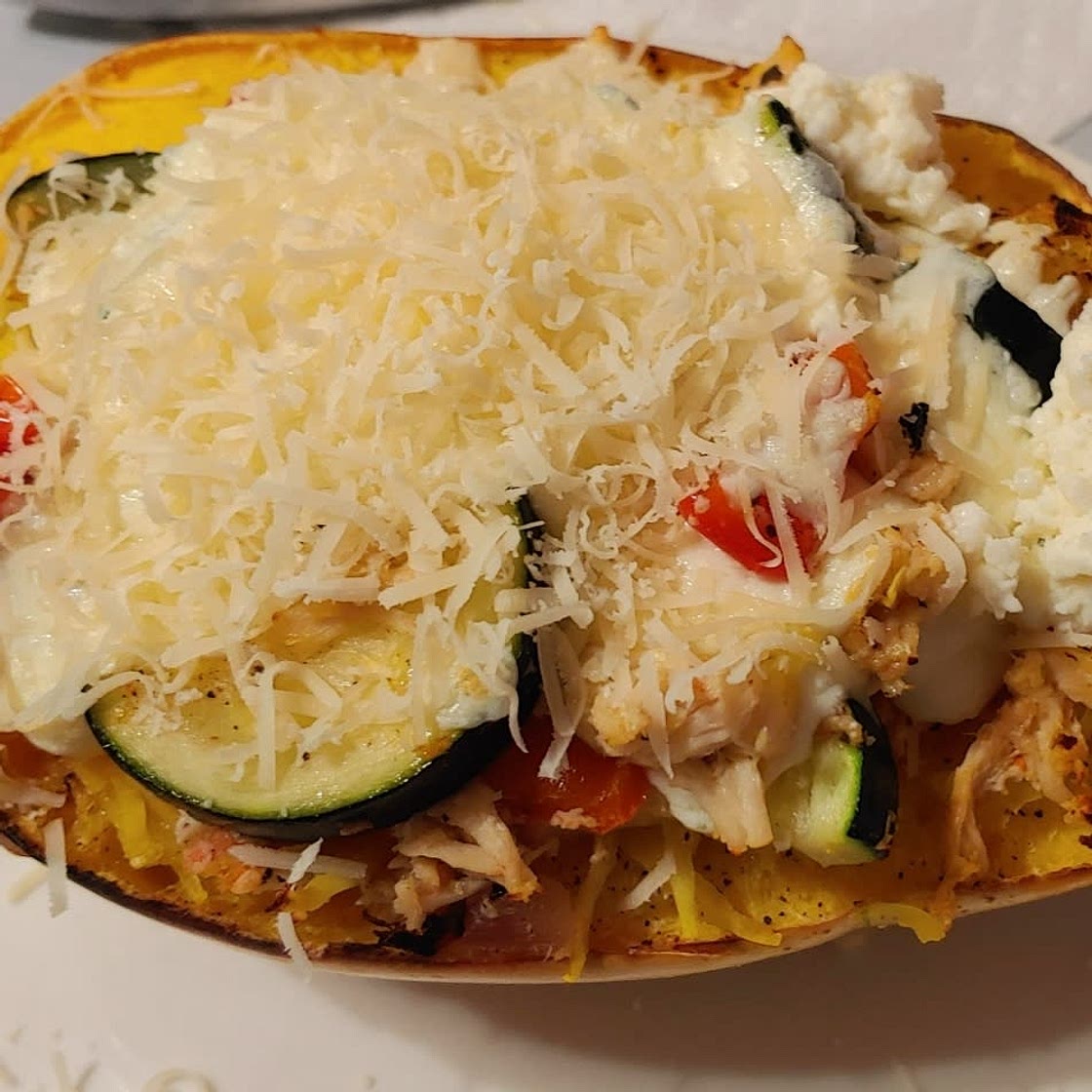 Chicken Primavera Spaghetti Squash Boats