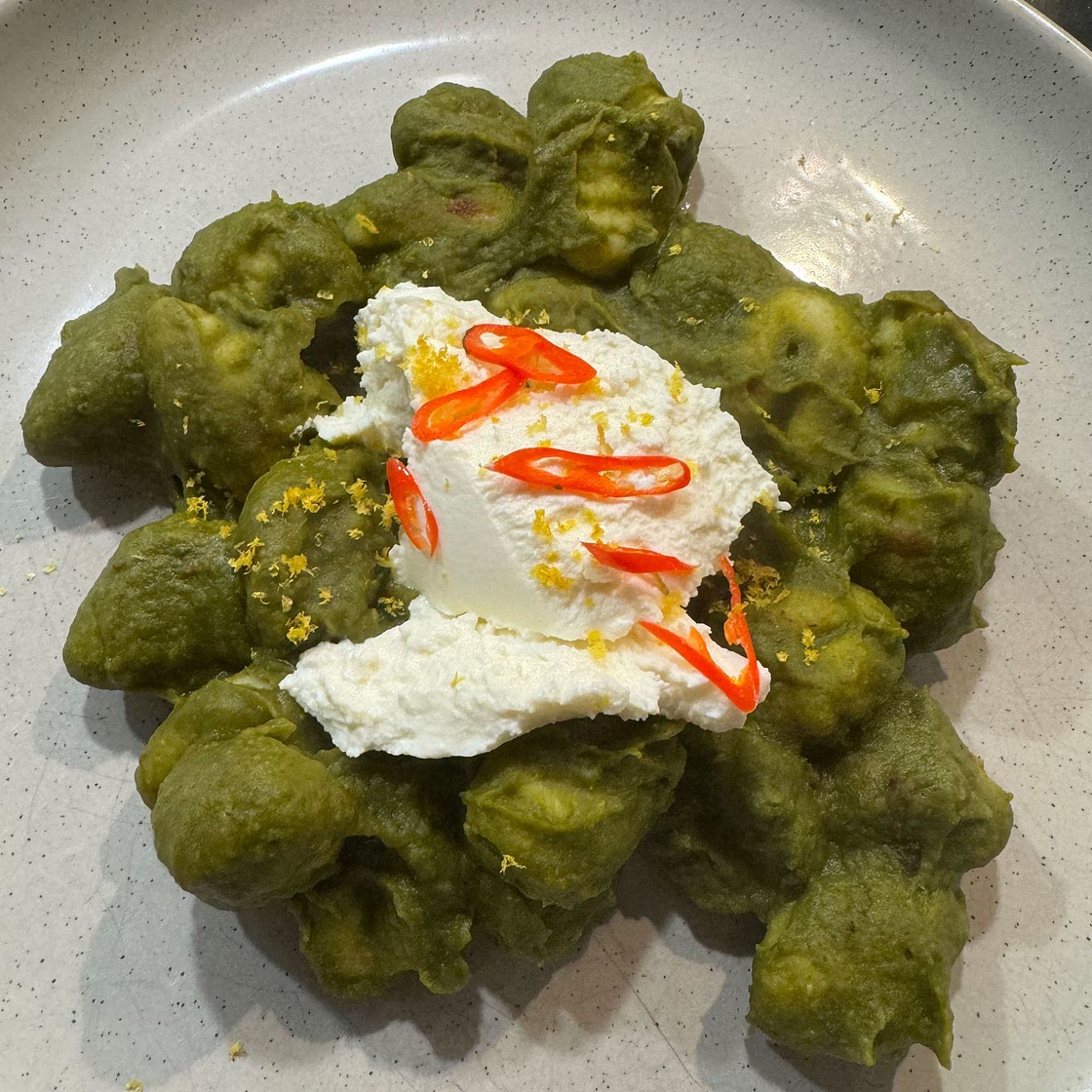 Spinach cannelloni bean gnocchi