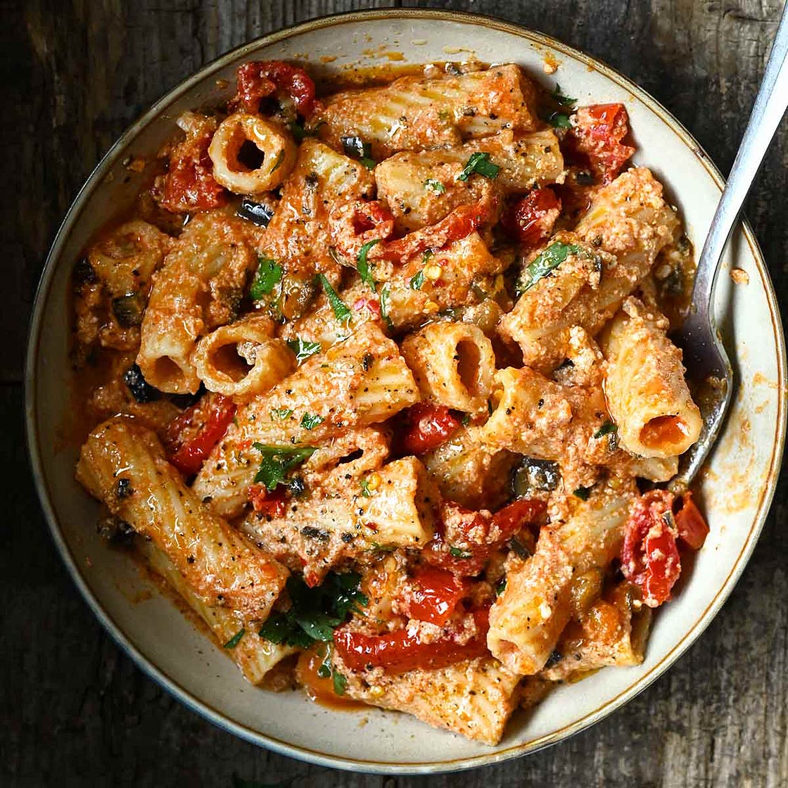 Eggplant and Sun-Dried Tomato Ricotta Pasta