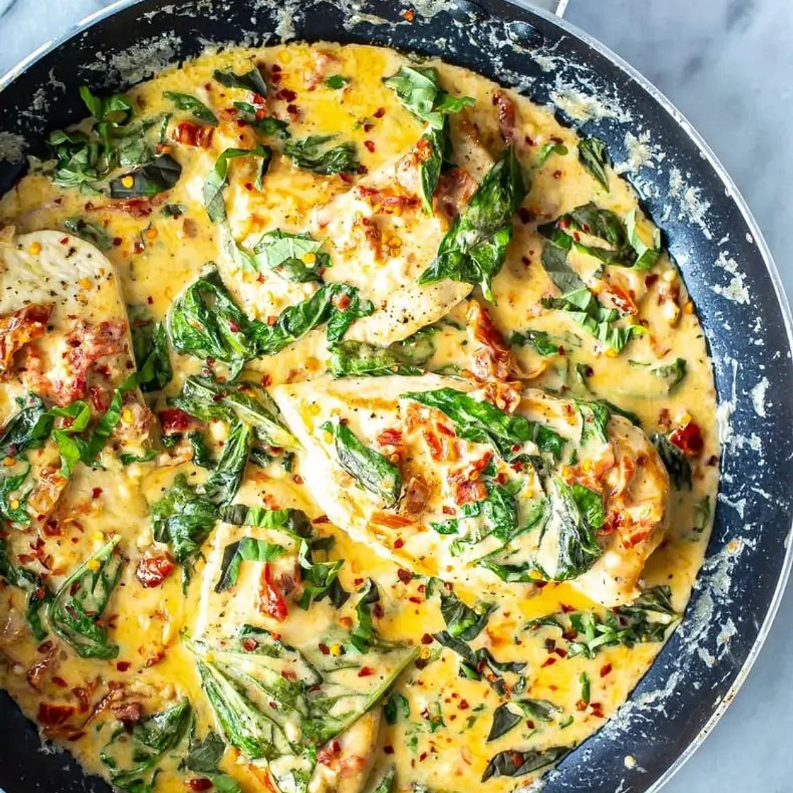 Creamy Basil Chicken Skillet {One Pan}