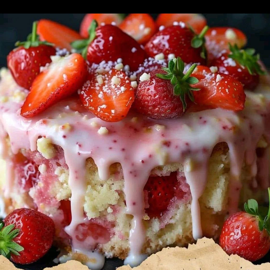 Strawberries Earthquake Cake