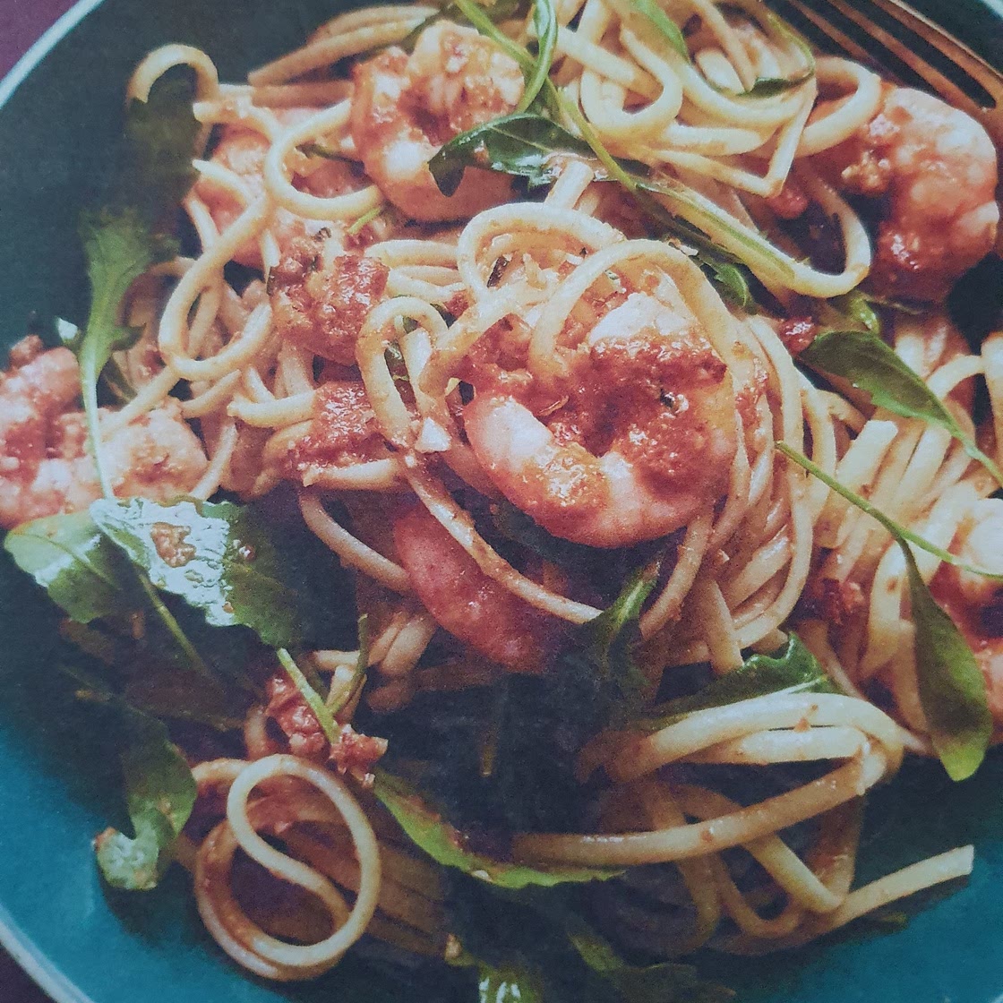 Prawn linguine with tomato & chilli pesto
