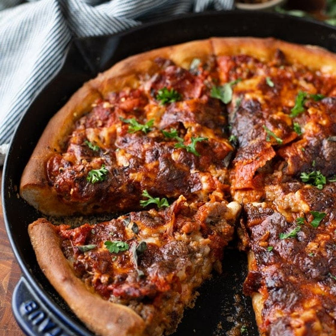 Deep Dish Cast Iron Skillet Pizza