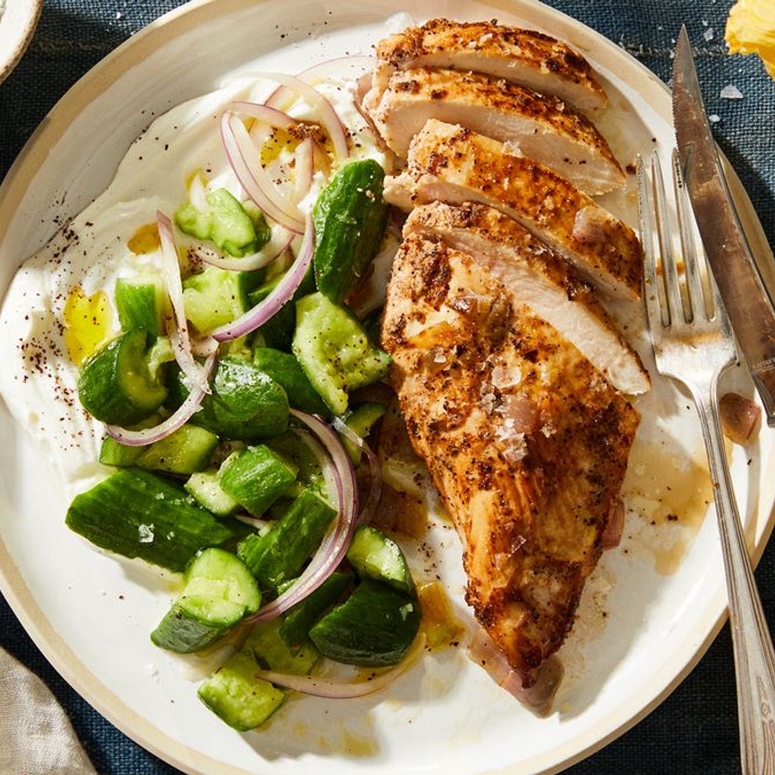 Sumac Chicken With Yogurty Cucumber Salad