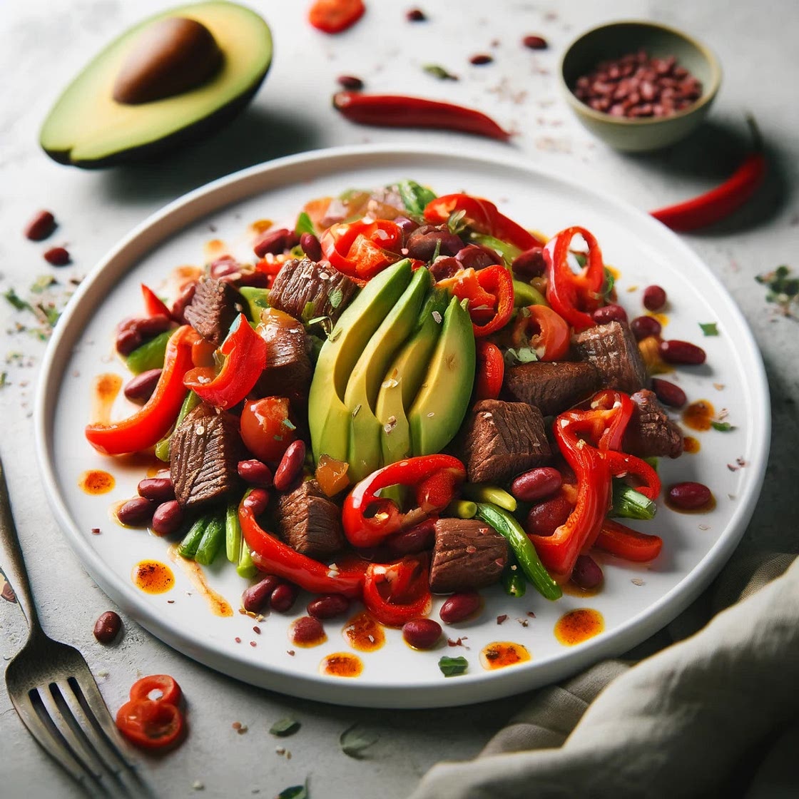 Marinade de boeuf aux poivrons et haricots rouges