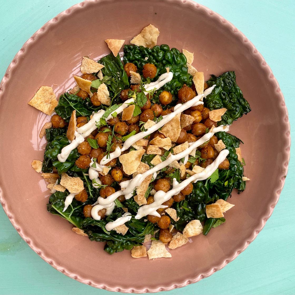 Spiced Chickpea Salad With Tahini and Pita Chips