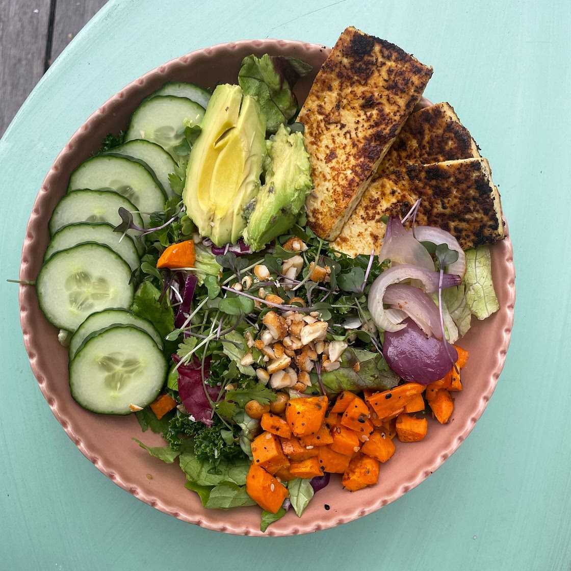 Mixed Greens Salad with Habanero Dressing and Roasted Veggies