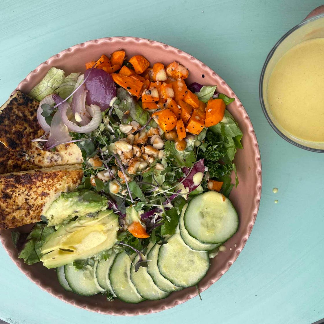 Mixed Greens Salad with Habanero Dressing and Roasted Veggies