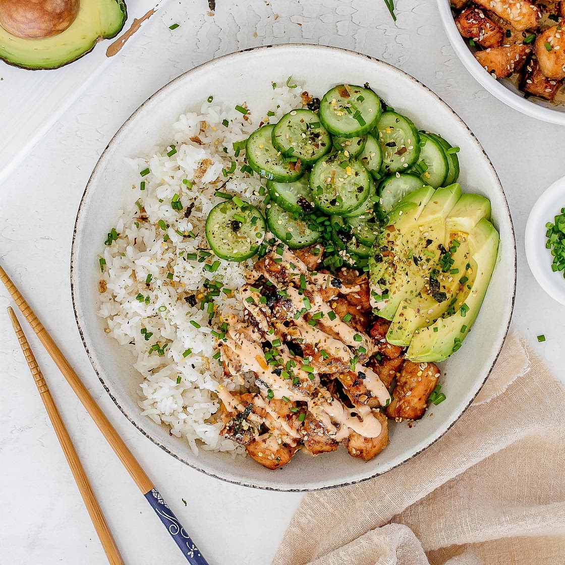 Spicy Salmon Bowls with Coconut Rice