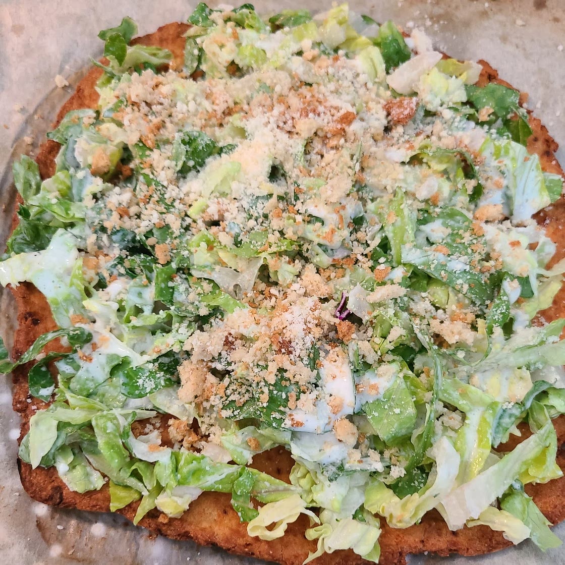 Viral Chicken Crust Caesar Salad Pizza