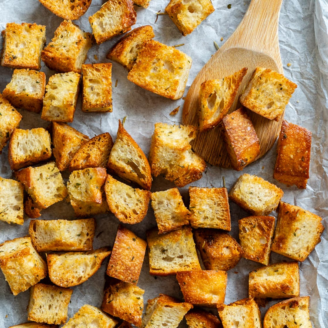 Simple Homemade Garlic & Herb Sourdough Croutons