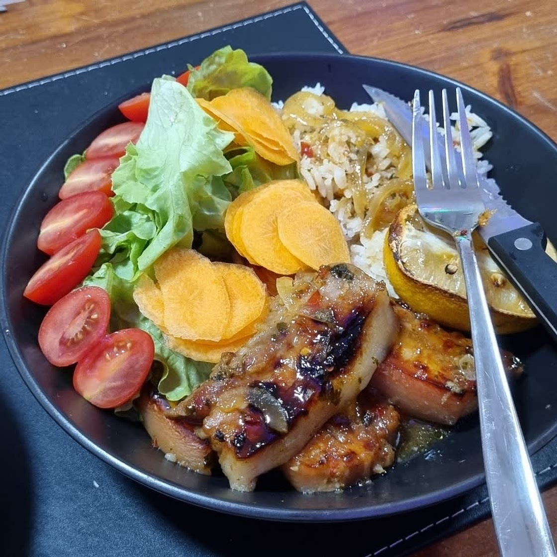 Sweet and Sour Pork Belly rashers baked in one pot