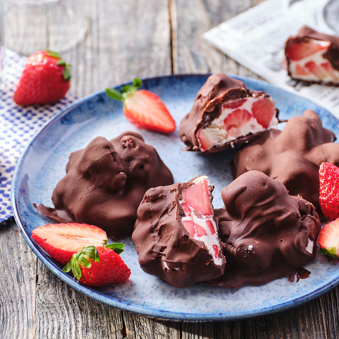 Frozen Strawberry Bites mit Schokolade